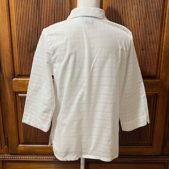 Koret White Button Down Seashell Print Cotton Top Blouse 3/4 Sleeves Size M - Picture 4 of 5